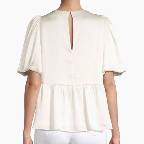 Lilly Pulitzer Blakelynn Cream Satin Peplum Puff Sleeve Top NWT Size 12/Large - Picture 2 of 8